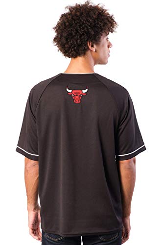 Ultra Game NBA Chicago Bulls Mens Mesh Button Down Baseball Jersey Tee Shirt, Black, XX-Large