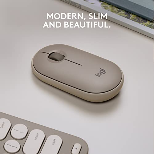 Logitech Pebble Wireless Mouse with Bluetooth or 2.4 GHz Receiver, Silent, Slim Computer Mouse with Quiet Clicks, for Laptop/Notebook/iPad/PC/Mac/Chromebook - Sand
