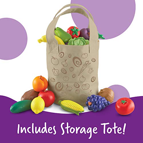 Learning Resources Fresh Picked Fruit And Veggie Tote - 17 Pieces, Ages 18mos+ Pretend Play Toys, Fruits and Vegetables for Kids, Play Food for Toddlers, Preschool Toys