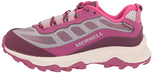 Merrell Moab Speed Low Waterproof Hiking Sneaker, Grey/Berry, 3 US Unisex Big Kid