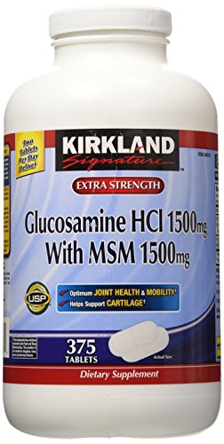 Kirkland Signature Extra Strength Glucosamine HCI 1500mg With MSM 1500 mg 375 Tablets (Pack of 2)