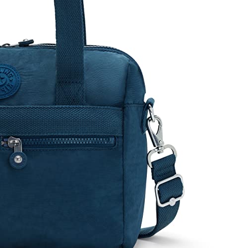 Kipling Women's Klara Handbag, Organize Accessories, Removable Shoulder Strap, Dual Carry Handles, Crinkle Nylon Bag, Night Teal Tonal