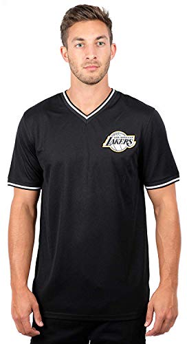 Ultra Game NBA Los Angeles Lakers Mens Jersey V-Neck Mesh Short Sleeve Tee Shirt, Black, Large