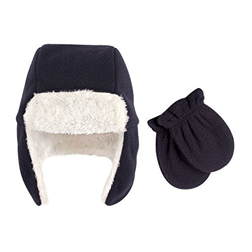 Hudson Baby Unisex Baby Fleece Trapper Hat and Mitten Set Navy Toddler, 12-18 Months