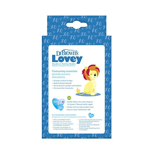 Dr. Brown's Baby Lovey Pacifier Holder and Teether Clip, Lion with White HappyPaci, 100% Silicone, 0-6m