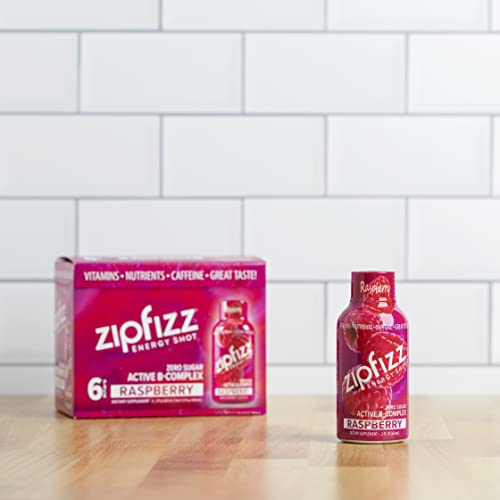 Zipfizz 2oz Energy Shot - Raspberry Flavor | Hydrating Electrolyte Drinks w/Liquid B12, Caffeine, Ginseng, and Vitamins | Low Carb, Gluten Free, Sugar Free Energy Drink (6 Pack)