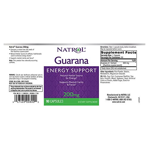 Natrol Guarana 200mg Capsules, 90 Count