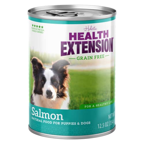 Health Extension Wet Dog Food Canned, Grain-Free, Natural Food for All Puppies and Dogs with Added Vitamins and Mineral, Salmon Recipe (12.5 Oz / 362 g) (Pack of 12)