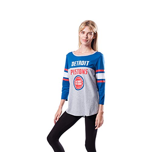 Ultra Game NBA Detroit Pistons Womens T-Shirt Raglan Baseball 3/4 Long Sleeve Tee Shirt, Team Color, Medium