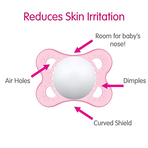 MAM Original Baby Pacifier, Nipple Shape Helps Promote Healthy Oral Development, Curved Shield to Protect Skin, 3 Pack, 0-6 Months, Clear/Girl