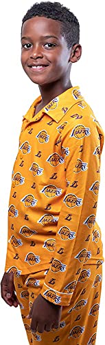 Ultra Game NBA Los Angeles Lakers Youth 2 Piece Soft Tee Shirt and Lounge Pants Sleepwear Loungewear Pajama Set, Team Color, 10/12