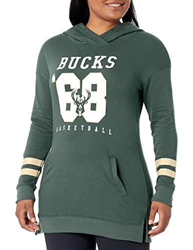 Ultra Game NBA Milwaukee Bucks Womens Tunic Hoodie Pullover Terry Sweatshirt, Team Color, Small