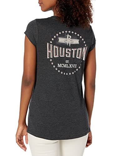 Ultra Game -NBA Houston Rockets Womens V-Neck Rhinestone Short Sleeve Tee Shirt, Charcoal Heather, Small
