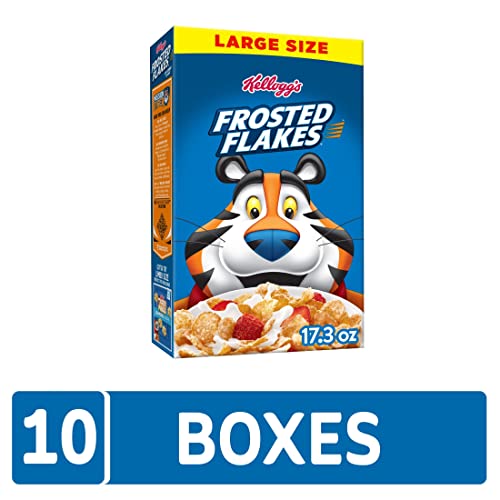 Frosted Flakes Breakfast Cereal, 8 Vitamins and Minerals, Kids Snacks, Large Size, Original, 10.8lb Case (10 Boxes)