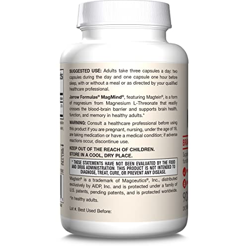 Jarrow Formulas MagMind - Includes Magnesium L-Threonate (Magtein) - Supports Brain Health and Function - 90 Capsules - 30 Servings (PACKAGING MAY VARY)