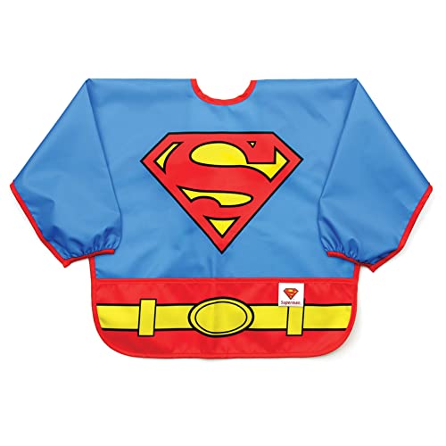 Bumkins Sleeved Baby Toddler Bib, Smock, Waterproof Fabric, Fits Ages 6-24 Months, DC Comics Superman