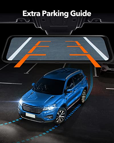 WOLFBOX G850 4K Mirror Dash Cam,12'' Mirror Dash Cam Front and Rear,1080P Rear View Mirror Camera,Dual Dash Camera for Cars with 64GB TF Card and GPS,Super Night Vision,Parking Monitoring