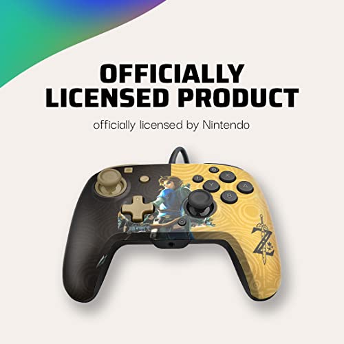 PDP Gaming Faceoff Deluxe+ Wired Switch Pro Controller - Zelda Breath of the Wild - Link - Gold / Black - Official Licensed Nintendo - Customizable buttons and paddles - Ergonomic Controllers