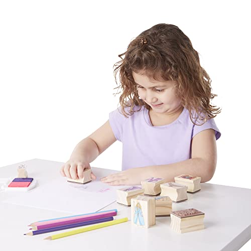 Melissa and Doug Wooden Princess Stamp Set: 9 Stamps, 5 Colored Pencils, and 2-Color Stamp Pad