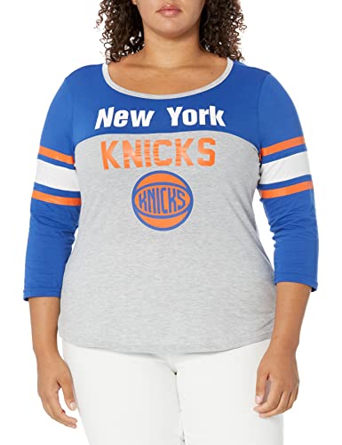 Ultra Game NBA New York Knicks Womens T-Shirt Raglan Baseball 3/4 Long Sleeve Tee Shirt, Team Color, Medium