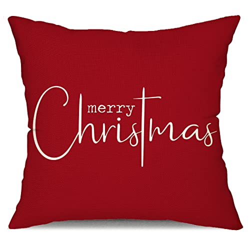 Allorry Christmas Pillow Covers Merry Christmas Throw Pillow Decorative Beige Cotton Cloth Linen Cloth Pillow Cover Sofa Cover Decorative Rectangle Length 18X18 inches