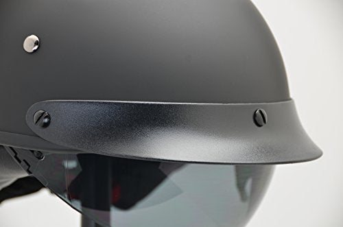 Vega Helmets Warrior Motorcycle Half Helmet with Sunshield for Men and Women, Adjustable Size Dial DOT Half Face Skull Cap for Bike Cruiser Chopper Moped Scooter ATV (Small, Matte Black)
