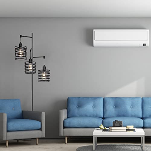 FIRVRE Modern Industrial Floor Lamp Black 3 Light Bright Vintage Pole Light Farmhouse Rustic Standing Tree Lamp with Elegant Cage Heads Tall Lamps for Living Room Bedroom Office Dining Room