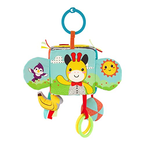 Infantino Peek and Seek Discovery Cube - Soft Development Toy, Peek-A-Boo Mirror, Clacker Rings, Crinkle and Rattle Sounds - Sensory Play, Ages 3 Months +