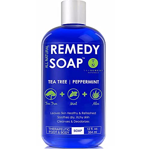 Remedy Soap Tea Tree Oil Body Wash | Helps Body Odor, Athlete's Foot, Jock Itch, Ringworm, Yeast Infections, Skin Irritations | Shower Gel for Women/Men | 100% Natural Tea Tree, Mint and Aloe Skin Cleanser (12 oz)