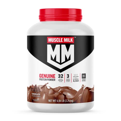 Muscle Milk Genuine Protein Powder, Chocolate, 4.94 Pound, 32 Servings, 32g Protein, 2g Sugar, Calcium, Vitamins A, C and D, NSF Certified for Sport, Energizing Snack, Packaging May Vary