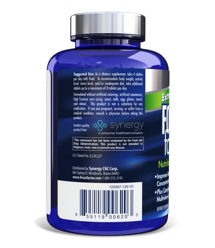 Focus Factor Adults Extra Strength, 120 Count- Brain Supplement for Memory, Concentration, Focus - DMAE, Vitamin D, DHA- Brain Health Supplement – Trusted Formula- Brain Vitamins, Focus Pills (2 pk)