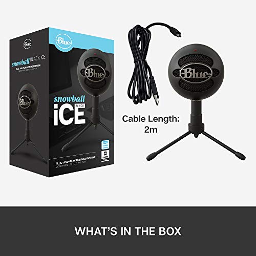 Logitech for Creators BlueSnowball iCE USB Microphone for PC, Mac, Gaming, Recording, Streaming, Podcasting, with Cardioid Condenser Mic Capsule, Adjustable Desktop StandandUSB cable, PlugandPlay – Black