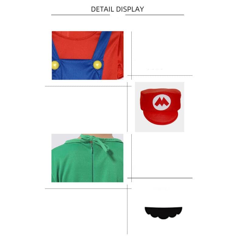 Sztylong Deluxe Child Super Brothers Costume for Kids Halloween Outfit with Hat Mustache and Gloves