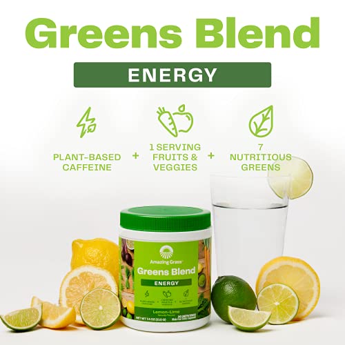 Amazing Grass Greens Blend Energy: Smoothie Mix, Super Greens Powder and Plant Based Caffeine with Matcha Green Tea and Beet Root Powder, Lemon Lime, 15 Servings (Packaging May Vary)