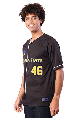 Ultra Game NBA Golden State Warriors Mens Mesh Button Down Baseball Jersey Tee Shirt, Black, Large
