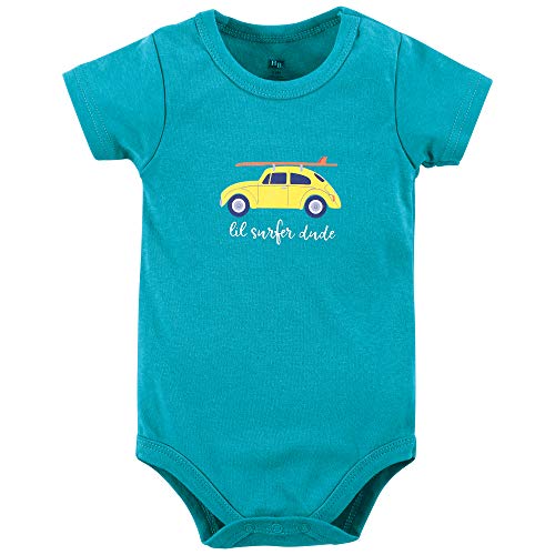 Hudson Baby Unisex Baby Cotton Bodysuit, Shorts and Shoe Set Surfer Dude, 12-18 Months