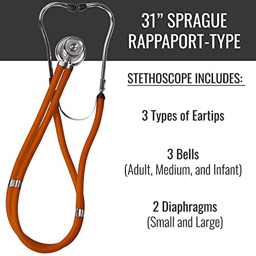 MABIS MatchMates Aneroid Sphygmomanometer and 31' Sprague Rappaport Stethoscope Combination Manual Blood Pressure Kit with Calibrated Nylon Cuff and Oversized Carrying Case, Adult Orange