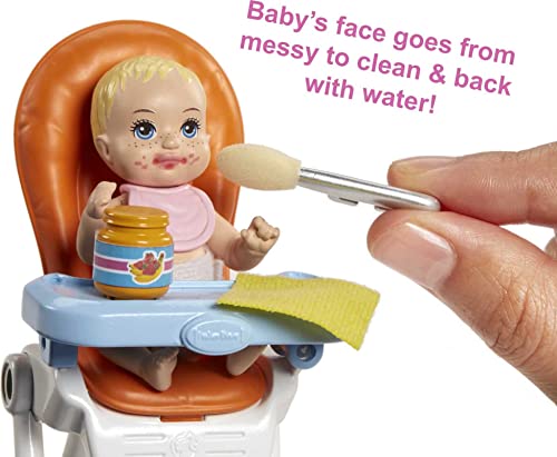 Barbie Toys, Skipper High Chair and Crib Playset with Skipper Doll, Color-Change Baby Doll, Furniture and Accessories, Babysitters Inc. Set [Amazon Exclusive]