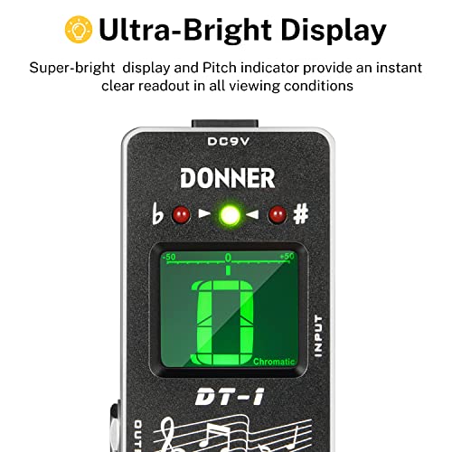 Donner Tuner Pedal, Dt-1 Chromatic Guitar Tuner Pedal with Pitch Indicator for Electric Guitar and Bass True Bypass