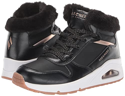 Skechers Kids Girls Street Uno-Cozy On Air Sneaker, Black/Rose Gold, 2.5 Little Kid