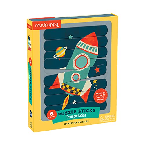 Mudpuppy Transportation Puzzle Sticks – Great for Kids Ages 3-6 - Six Transportation Themed 8-Piece Stick Puzzles – Arrange Sticks to Reveal Image – Work on Sorting, Problem-Solving – Unique Puzzle