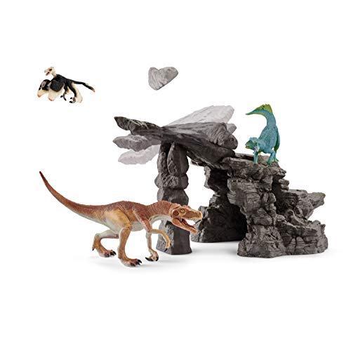 Schleich Dinosaurs, Dinosaur Gifts for Boys and Girls, Dinosaur Playset Cave and Realistic Dinosaur Figures, 7 pieces, Ages 4+