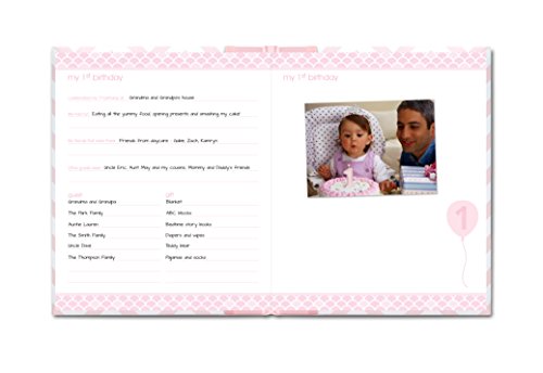 Pearhead First 5 Years Chevron Baby Memory Book With Clean-Touch Baby Safe Ink Pad To Make Baby's Hand Or Footprint Included, Newborn Milestone And Pregnancy Journal, Pink