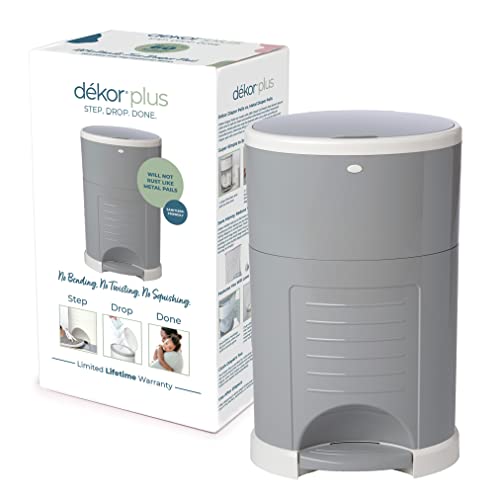 Dekor Plus Hands-Free Diaper Pail | Gray | Easiest to Use | Just Step – Drop – Done | Doesn’t Absorb Odors | 20 Second Bag Change | Most Economical Refill System |Great for Cloth Diapers