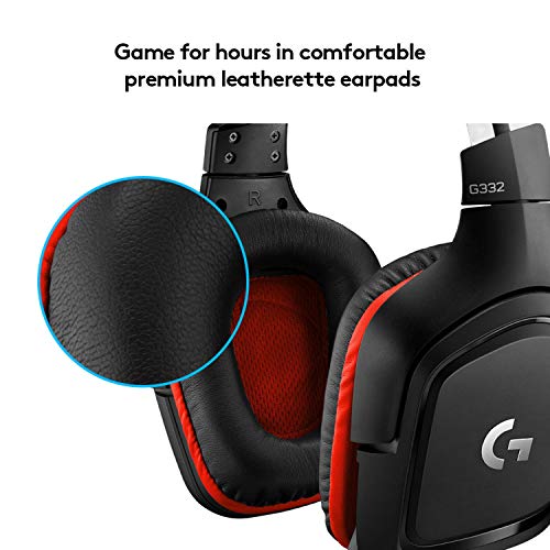 Logitech G332 Wired Gaming Headset, Rotating Leatherette Ear Cups, 3.5 mm Audio Jack, Flip-to-Mute Mic, Lightweight for PC,Xbox One,Xbox Series X|S,PS5,PS4,Nintendo Switch, Black