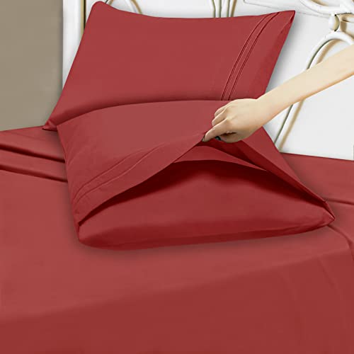 Mejoroom Twin Sheet Set - Kids Sheet and Pillowcase Sets - Hotel Luxury Twin Sheets for Boys Girls -Deep Pocket Fitted Fitted Sheet,Hypoallergenic,Wrinkleand Fade Resistant - 3Piece(Twin,Burgundy)