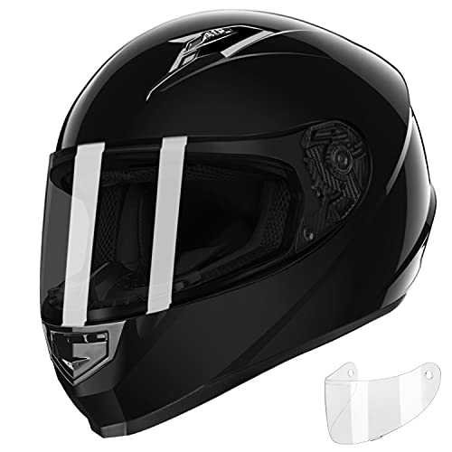 GLX GX11 Compact Lightweight Full Face Motorcycle Street Bike Helmet with Extra Tinted Visor DOT Approved (Black, X-Large)