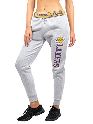 Ultra Game NBA Los Angeles Lakers Womens Jogger Pants Active Basic Fleece Sweatpants , Heather Gray, Small