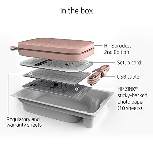 HP Sprocket Portable 2x3' Instant Photo Printer (Blush) Print Pictures on Zink Sticky-Backed Paper from your iOS and Android Device.