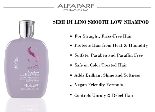 Alfaparf Milano Semi Di Lino Smooth Low Shampoo for Frizzy and Rebel Hair, Sulfate Free, Straightens Controls Hydrates, Smoothes Unruly Hair, 8.45 Fl Oz